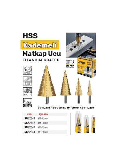 Sgs Hss Kademeli Matkap Ucu Çam Panç - 6-52 Mm.