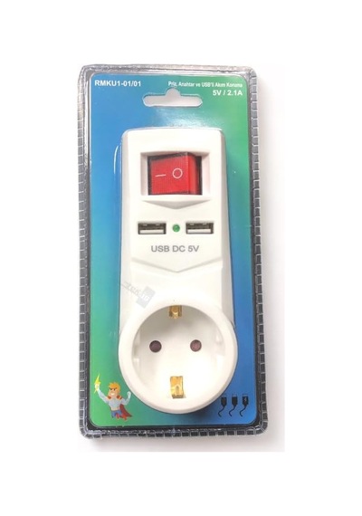 Tek-iş 2 X Usb Çıkışlı Topraklı Fiş Priz Anahtarlı Golyat Fiş, 2.1a Şarj 0