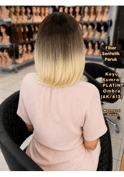 Küt Model Fiber Sentetik Peruk Koyu Kumral Platin Ombre No-6K-613