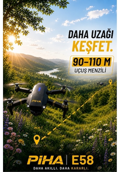 Piha E58 DRONE Yeni Fırçasız Motor 2 Batarya İle 30 DK Uçuş Süresi Hd 720p Çift Kameralı Taşıma Çantalı