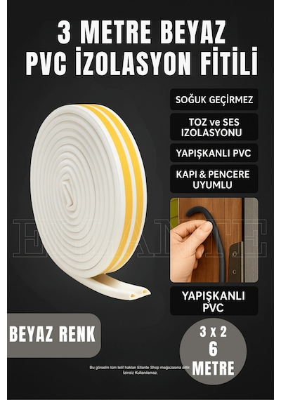 Beyaz Kapı Ve Pencere Soğuk İzolasyon Bandı Fitili Kendinden Yapışkanlı Kauçuk Yalıtım Bant 3 Metre