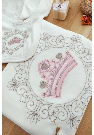 Sitilin Kız Bebek İşlemeli Taçlı Hastane Çıkışı 10 Lu Yenidoğan Set Pembe
