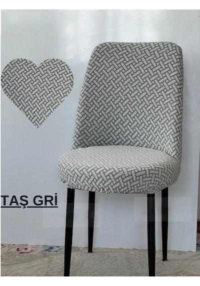 Tuğla Desen Oval Sandalye Kılıfı, Sandalye Örtüsü 6 Adet Taş.gri Taş Gri