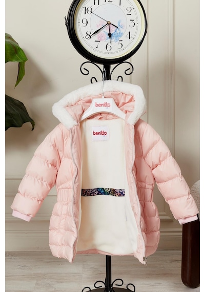 Kız Bebek Kapüşonlu Kışlık Mont 51333 Pembe
