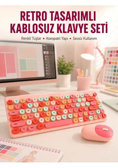 Northcity Renkli Retro Tuş Takımlı Bluetooth Klavye 3 Cihaz Bağlantılı Kompakt Tasarım