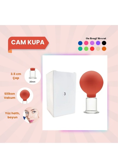 Silikon Vakumlu Cam Yüz Masaj Kupası No:3 Turuncu Çok Renkli