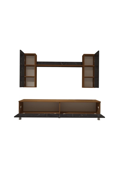 Decoraktiv Eko 7 Mdf Std Krom Ayaklı Tv Ünitesi Tv Sehpası Ceviz - Siyah Mermer