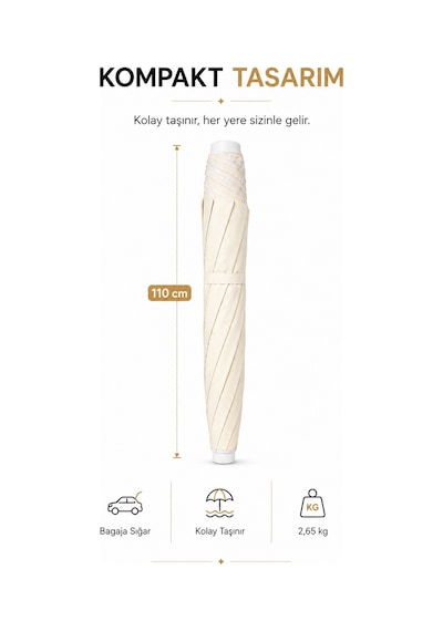 Krem 2 Metre Bahçe - Plaj Şemsiyesi 10 Telli, Sabitleme Kazık Bej