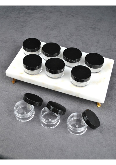 Qualitev 10 Adet Mika 10 Ml Krem Kavanoz Küçük 4 Cm Takı Siyah Kapaklı Mini Seyahat Krem Kavanozu Şeffaf