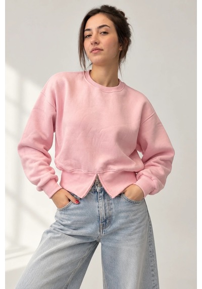 Bbbutikbasic Fermuar Detaylı Şardonlu 3 İplik Kadın Sweatshirt My3535 Pembe