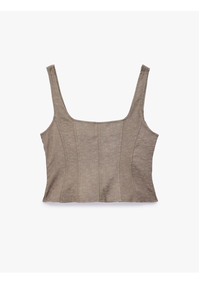Koton Modal Kumaş Slim Fit Bağlama Detaylı U Yaka Kolsuz Crop Korse Büstiyer Haki 7wal30001ıw Koton Modal Kumaş Slim Fit Bağlama Detaylı U Yaka Kolsuz Crop Korse Büstiyer Haki 7wal30001ıw