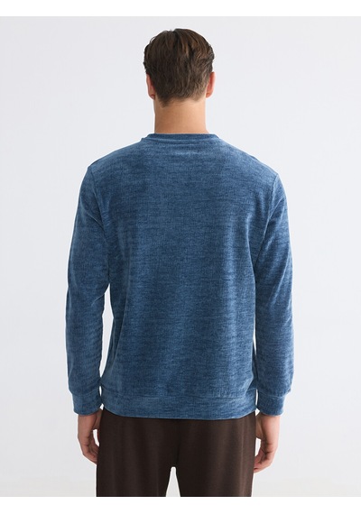 Lcwaıkıkı Classic İndigo Bisiklet Yaka Dokulu Erkek Sweatshirt