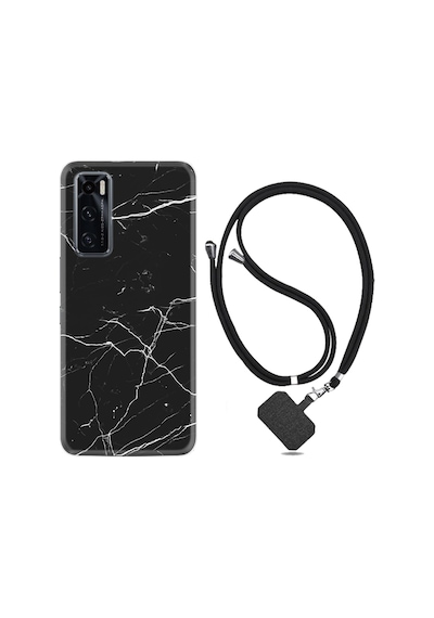 Vivo Y70 Kılıf Boyun Askılı Siyah Mermer 1299