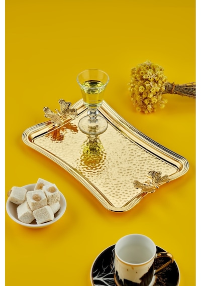 Cooker Kelebekli Metal Dikdörtgen Gold Sunum Tepsisi 27x18 Cm Ckr3173 Diğer