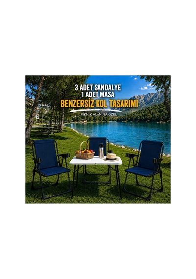 Holiday Kamp Seti Kamp Sandalyesi Kamp Masası Katlanır Kamp Piknik Seti 3 Sandalye 1 Masa Lacivert