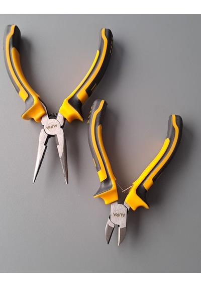 Diagonal Yaylı Çelik Mini Gargaburun Pense Yan Keski 2 Parça Set