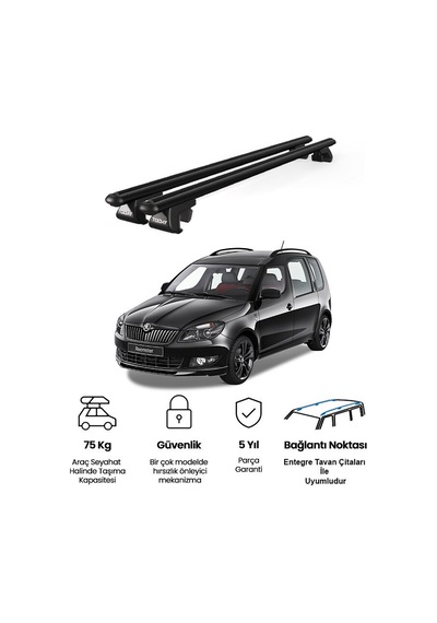 Venüs Skoda Roomster 2006-2015 Uyumlu Siyah Ara Atkı Port Bagaj Tavan Barı