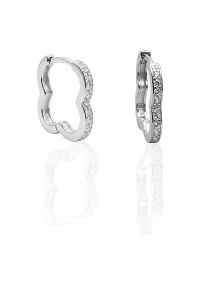 Oya Silver İnce Zirkon Taşlı Yonca Form Gümüş Halka Küpe 1.4 X 1.3 Cm Oysy284