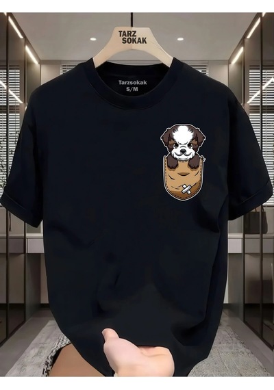 Startmore Unisex Kod 3 Köpek Minimalis Baskı T-shirt Siyah