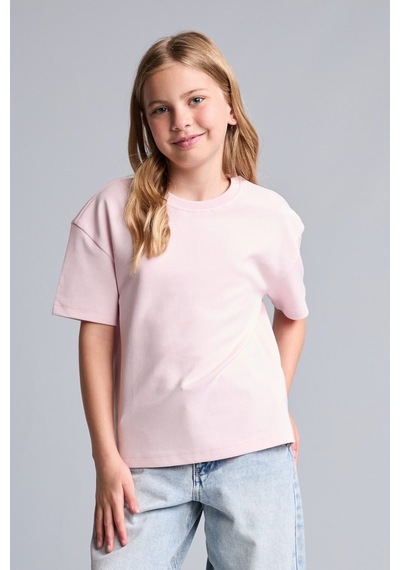 Defacto Relax Fit Bisiklet Yaka Düşük Omuzlu Kısa Kollu Basic Tişört Kız Çocuk H6034a826aupn343 Pembe-pn343