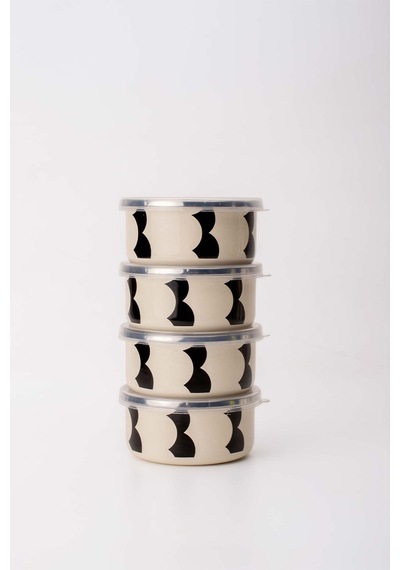 Emaylabxpeppythings Milky Emaye 4 Lü Kapaklı Kase Çerezlik, Kahvaltılık, Reçellik, Zeytinlik, Sunumluk Seti 8cm 200 Ml Beyaz - Siyah