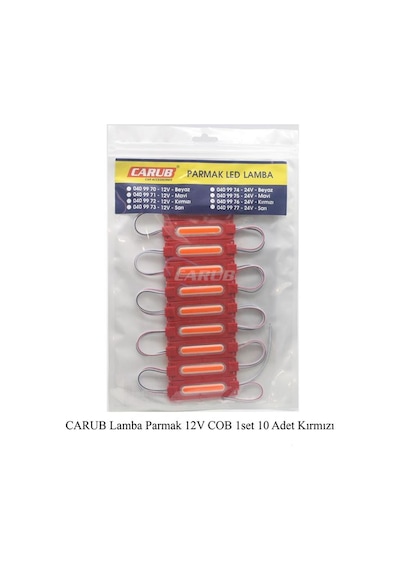 12 Volt Parmak Cob Led Lamba Kırmızı - 10 Adet