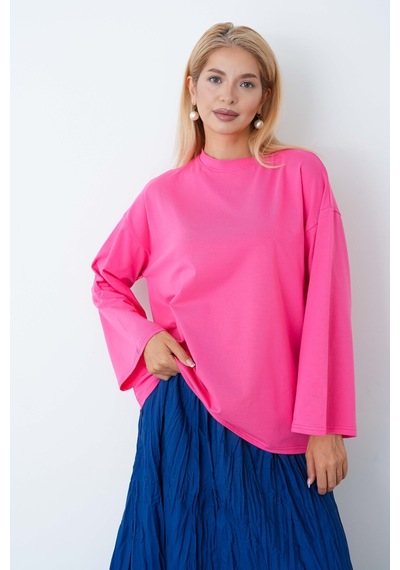 Herkesemoda Kadın Tesettüre Uygun Geniş Kollu Body Pembe