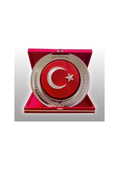 Ayyıldız Filografi İşlemeli Gümüş Tabak Plaket 28x28 Cm