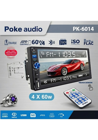 7'' Tofaş Doğan Double Teyp 4x55w 2xusb Bluetooth Usb Sd Fm Aux Kamera Hediyeli App Kontrol Poke Pk-6014