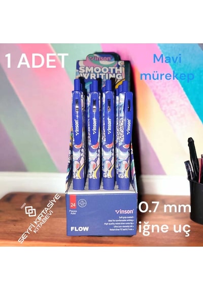 Desenli Basmalı Mavi Renk Jel Mürekkepli Tükenmez Kalem 1 Adet Flow