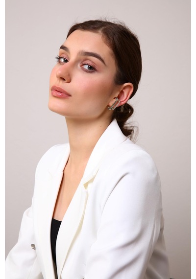 Kadın Gümüş 2'li Burgu & Basic Cuff Gümüş