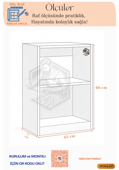 Tamamı Mdf Modern Bölmeli 2 Raflı Bazalı Kitaplık