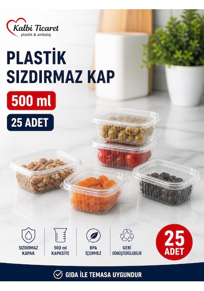Plastik Saklama Kabı 500 Gr 25 Adet Plastik Kapaklı Kase Sızdırmaz Kap Şeffaf Kullan At Kase