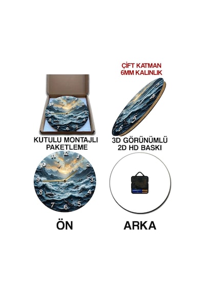 Sessiz Yuvarlak Ahşap Duvar Saati, Kuvars Hareketli 3d Görünümlü 2d Saat Sdw075 Renkli