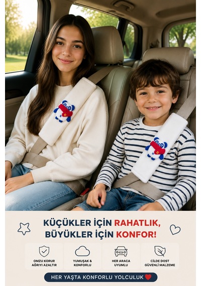 Panda Beyaz Emniyet Kemeri Aksesuarı - Emniyet Kemeri Kılıfı - Araç Emniyet Kemeri Omuz Koruyucu 1 Adet