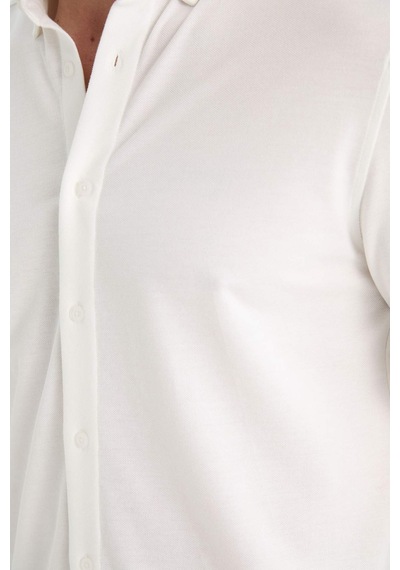 Defacto Regular Fit Polo Yaka Penye Uzun Kollu Gömlek E8067ax25auer105 Ekru