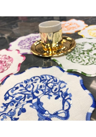 Multicolor 6'lı Kokteyl Kahve Sunum Peçetesi, Maraş İşi Sırma Nakış İşlemeli, Gardenya Sunumluk