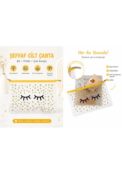 Şeffaf Pvc Cilt Çanta Fermuarlı Organizer Makyaj Kırtasiye Seyahat Çantası Su Geçirmez Çanta Çok Renkli