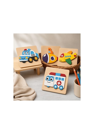 Bebek 4'lü Puzzel Pla Araçlar Temalı 3d Puzzle Seti