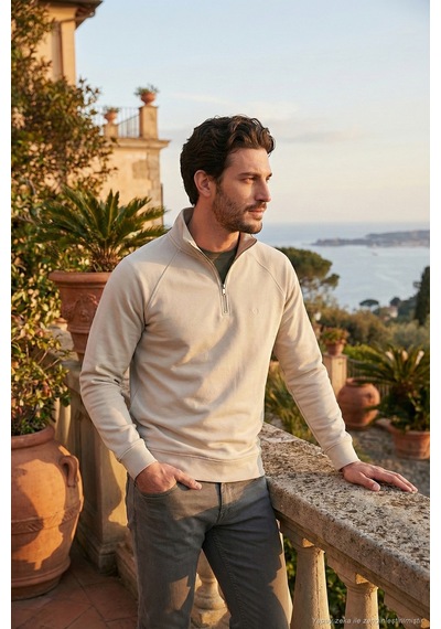 Buratti Pamuklu Relaxed Fit Yarım Fermuarlı Dik Yaka Erkek Sweat 5901232 Taş