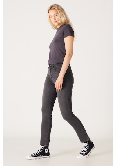 Wrangler Slim Fit Dar Kesim Normal Bel Siyah Esnek Jean Kot Pantolon W26LKBT15 Koyu Gri