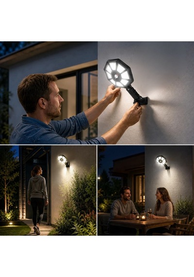 168b Solar Led Büyük Dış Mekân Lambası, Hareket Sensörlü, Kumandalı, 3 Modlu Ultra Parlak Cob Işık, Su Geçirmez Kablosuz Duvar Apliği 5570 Diğer