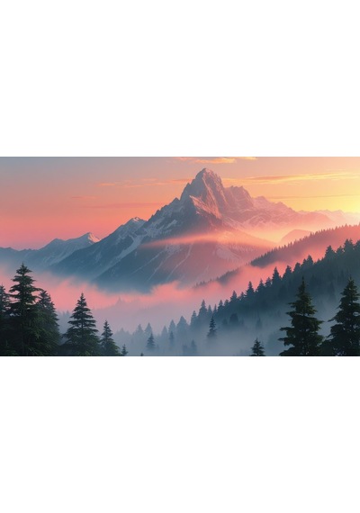 Doğa Ve Manzara Yatay Gün Doğumunda Görkemli Dağ Manzarası 01 Çerçevesiz 90x60cm Pvc Tablo