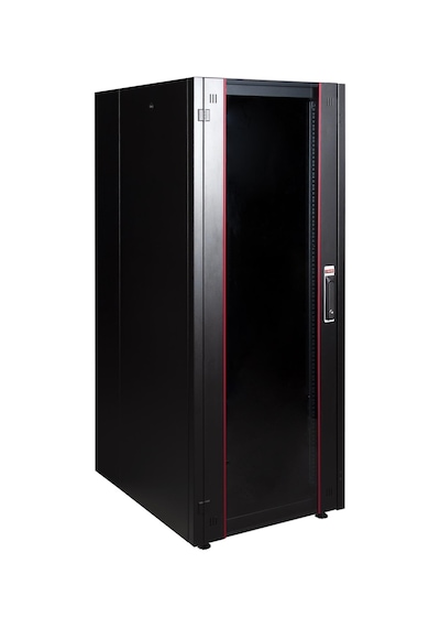 Lande Demonte 32u 600x800 Hyperline Dikili Tip Rack Kabinet Siyah Ön Cam Kapak / Tekerlekli