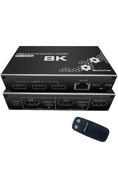4669 Kumandalı Usb 3.0 4k Hdmi Kvm Switch 2 Port Rj45 Ethernet Pc