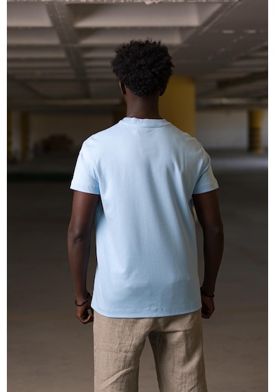 Bisiklet Yaka Lu Basic Oversize Geniş Model T-Shirt Mavi