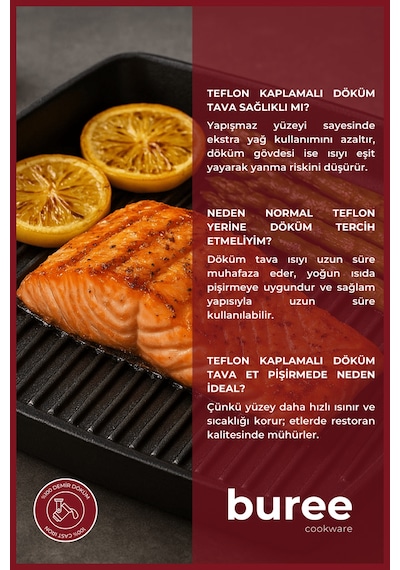 Buree Dikdörtgen Teflon Kaplamalı Izgara Döküm Tava - 26 X 32 Cm Tanımsız