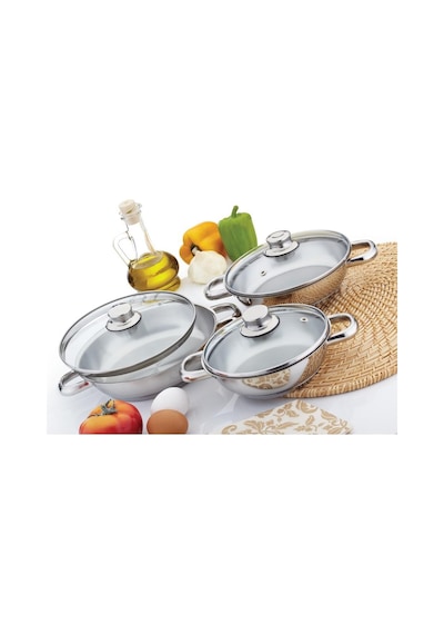 Gülsan Çelik Sahan Set 3 Lü Cam Kapaklı 16 18 20 CM