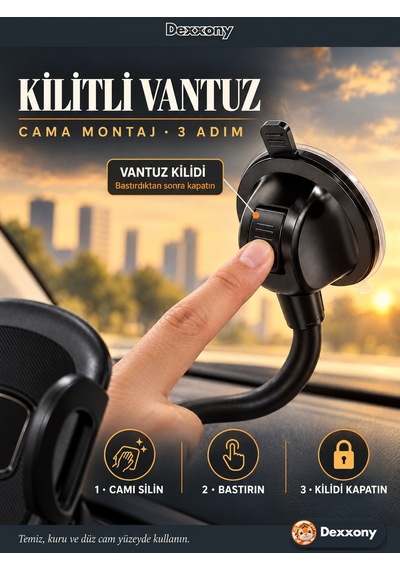 Dexxony A03 Araç İçi Telefon Tutucu Esnek Kollu Vantuzlu Destek Ayaklı Torpido Ve Cam 360 Derece