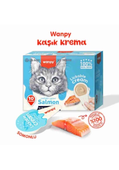 Wanpy Somonlu Kaşık Krema Kedi Ödül Maması 10x16gr